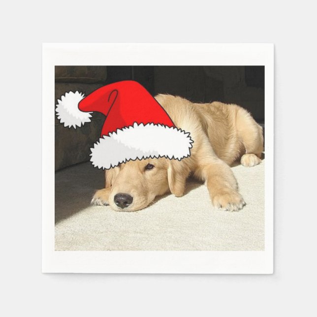 Weihnachten Golden Retriever Welpe Serviette (Vorderseite)