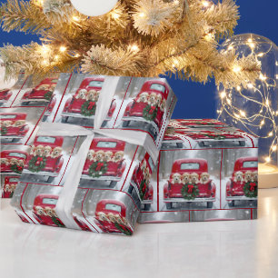 Weihnachten Golden Retriever Welpen in Red Truck Geschenkpapier