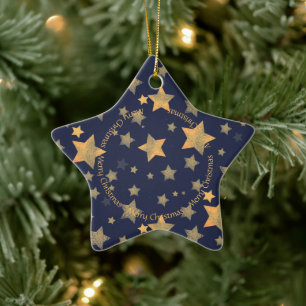 Weihnachten Golden Stars Navy Klassisches Elegante Keramik Ornament