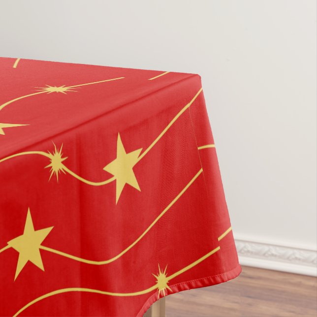 Weihnachten Golden Stars Rot Stilvolle Feiertage T Tischdecke (Beispiel)