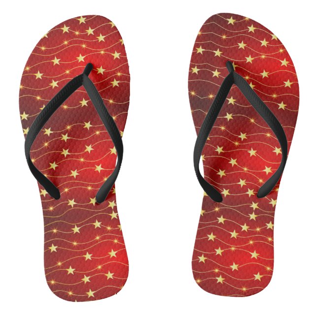 Weihnachten Golden Stars Rote Feiertage Flip Flops (Fußbett)