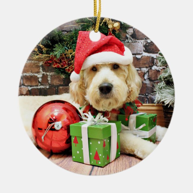 Weihnachten - GoldenDoodle - Gus Keramikornament (Vorne)