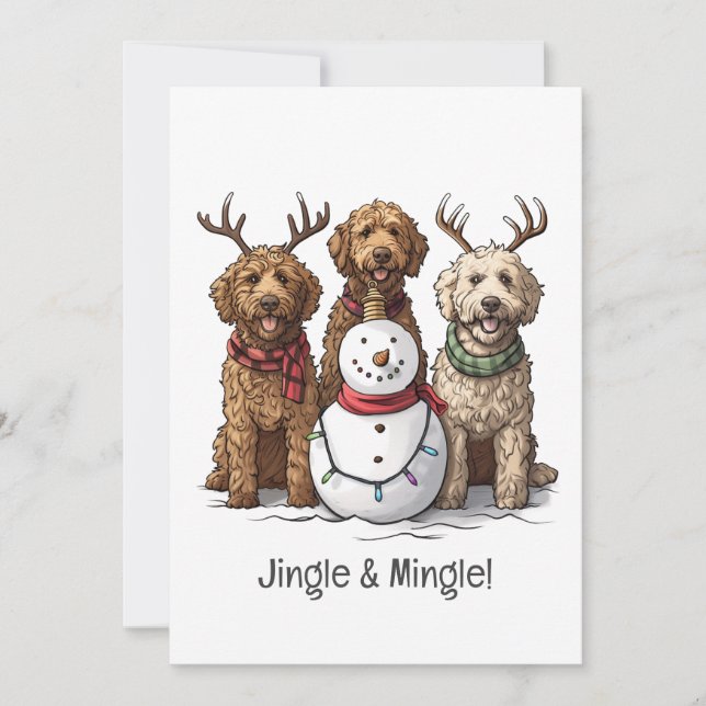 Weihnachten Goldendoodle Hunde Einladung (Vorderseite)