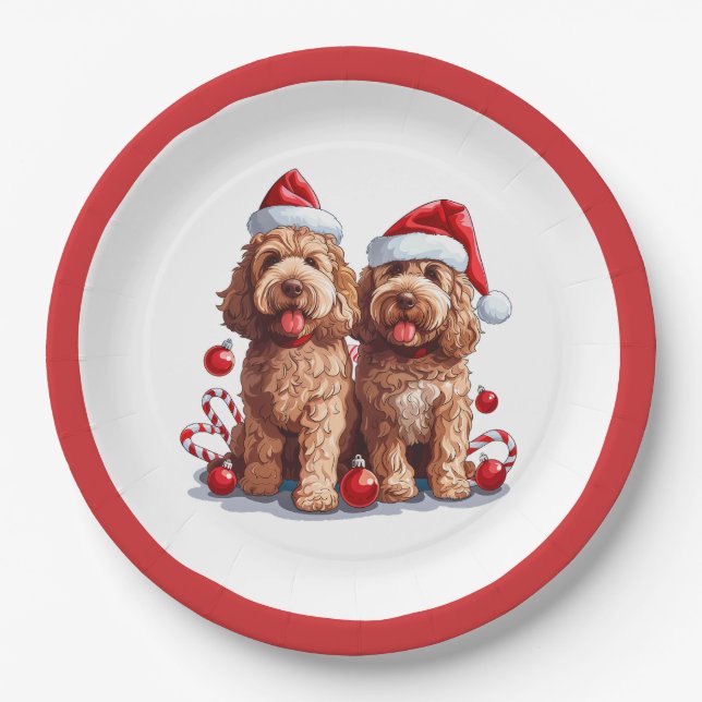 Weihnachten Goldendoodle Hunde Pappteller (Vorderseite)