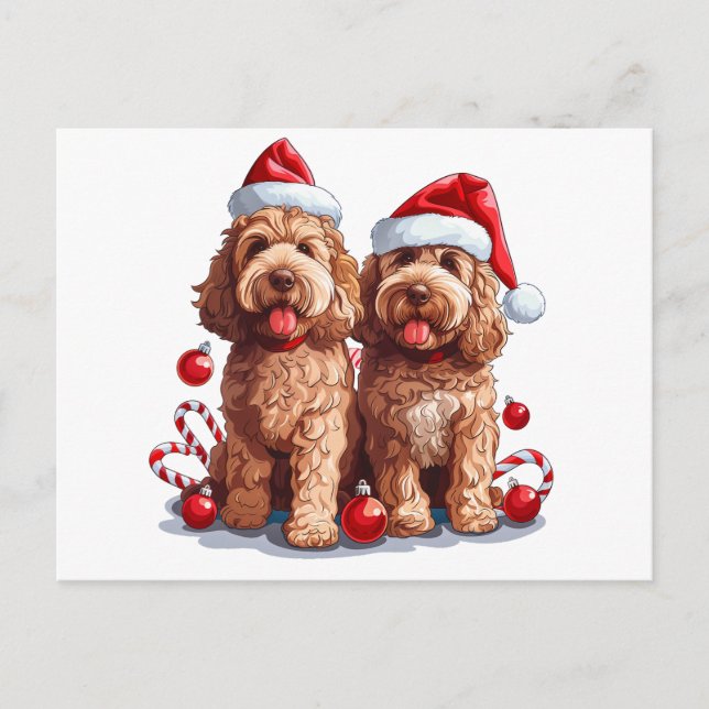 Weihnachten Goldendoodle Hunde Postkarte (Vorderseite)