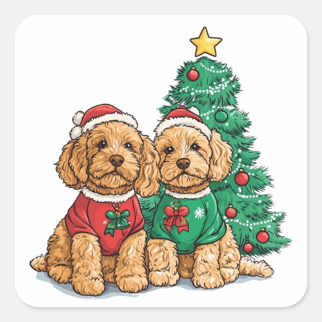 Weihnachten Goldendoodle Hunde Quadratischer Aufkleber (Vorderseite)