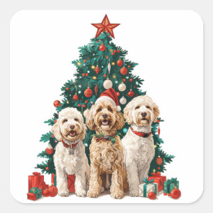 Weihnachten Goldendoodle Hunde Quadratischer Aufkleber