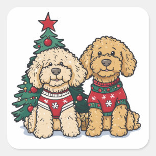 Weihnachten Goldendoodle Hunde Quadratischer Aufkleber