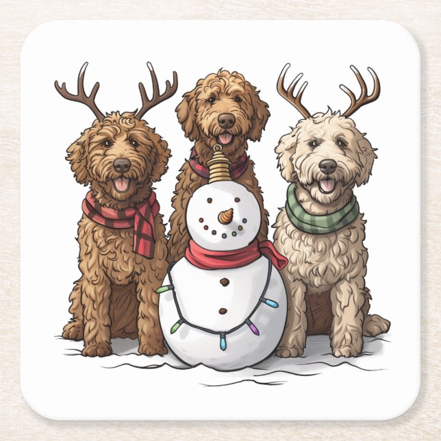 Weihnachten Goldendoodle Hunde Rechteckiger Pappuntersetzer (Vorderseite)