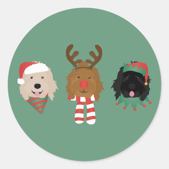 Weihnachten Goldendoodle Hunde Runder Aufkleber (Vorderseite)