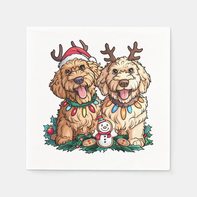 Weihnachten Goldendoodle Hunde Serviette (Vorderseite)