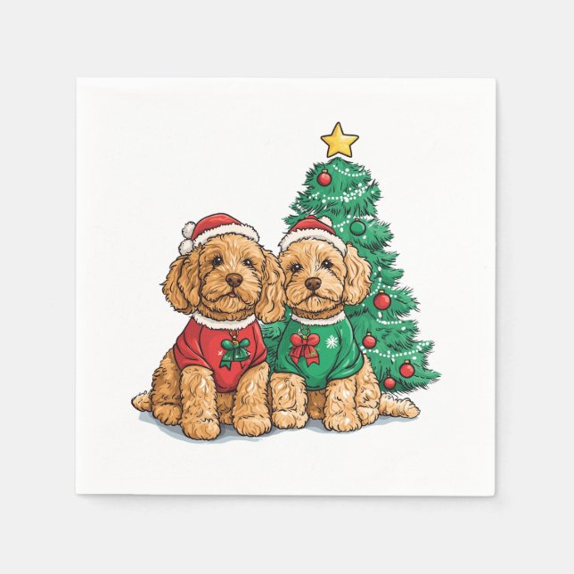 Weihnachten Goldendoodle Hunde Serviette (Vorderseite)