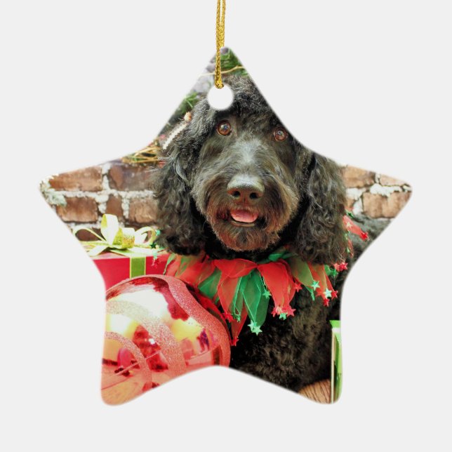 Weihnachten - GoldenDoodle - Perlen-Stau Keramik Ornament (Vorne)
