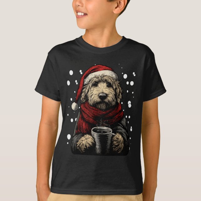 Weihnachten Goldendoodle Weihnachtsmann Hut Kaffee T-Shirt (Vorderseite)