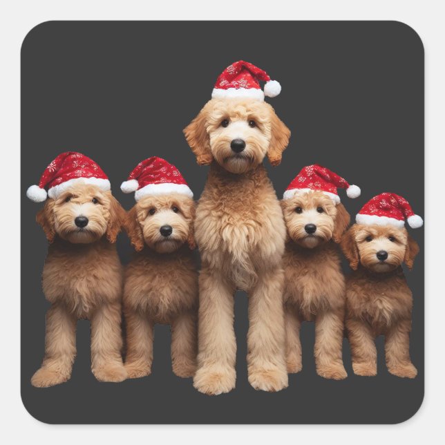 Weihnachten Goldendoodle, Xmas Labradoodle-Crew Quadratischer Aufkleber (Vorderseite)