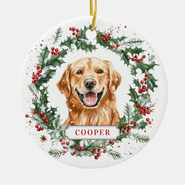 Weihnachten Goldene Retriever Keramik Circle Ornam Keramik Ornament (Vorne)