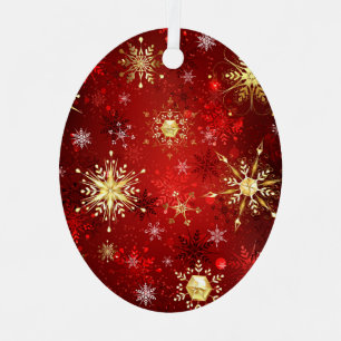 Weihnachten Goldene Schneeflocken auf Red Backgrou Ornament Aus Metall