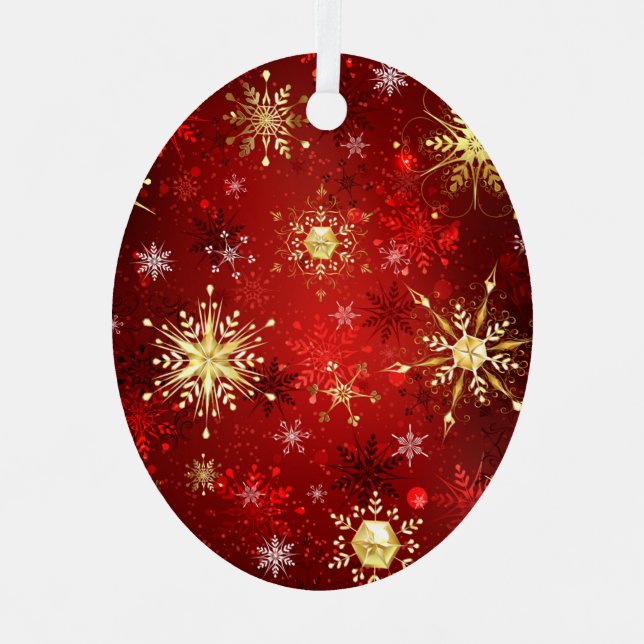 Weihnachten Goldene Schneeflocken auf Red Backgrou Ornament Aus Metall (Vorderseite)