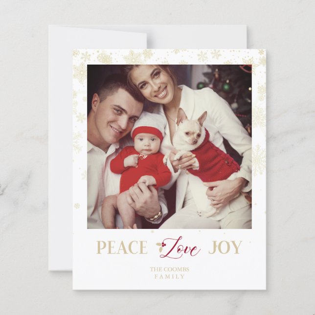 Weihnachten - Goldene Schneeflocken & Holly Foto (Vorderseite)