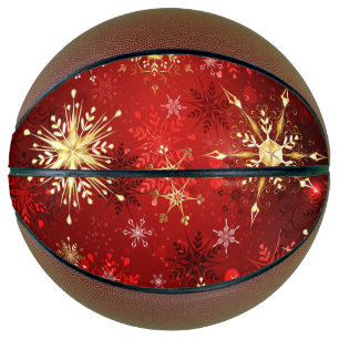 Weihnachten Goldene Schneeflocken im roten Hinterg Basketball