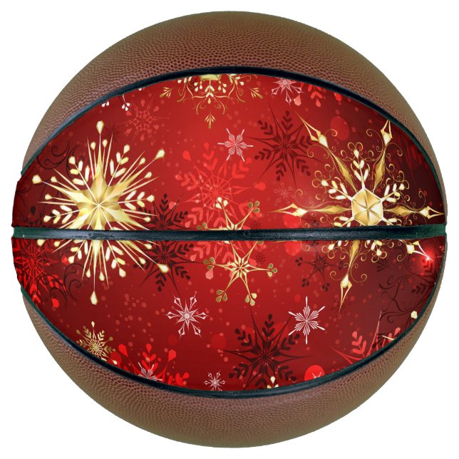 Weihnachten Goldene Schneeflocken im roten Hinterg Basketball (Vorderseite)