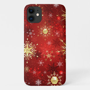 Weihnachten Goldene Schneeflocken im roten Hinterg Case-Mate iPhone Hülle