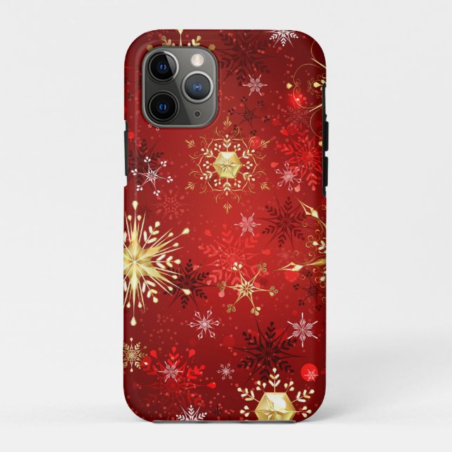 Weihnachten Goldene Schneeflocken im roten Hinterg Case-Mate iPhone Hülle (Rückseite)