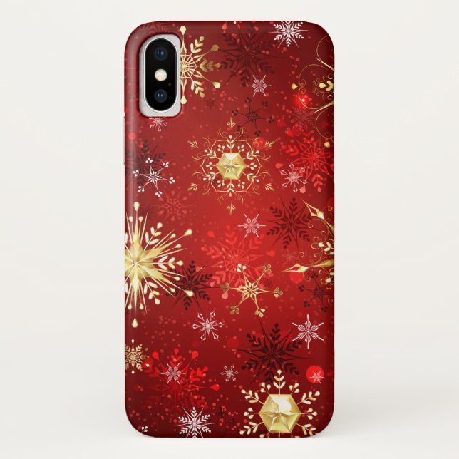 Weihnachten Goldene Schneeflocken im roten Hinterg Case-Mate iPhone Hülle (Rückseite)