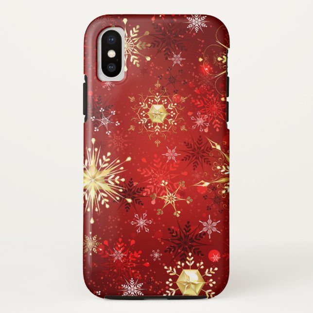 Weihnachten Goldene Schneeflocken im roten Hinterg Case-Mate iPhone Hülle (Rückseite)