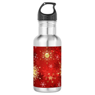 Weihnachten Goldene Schneeflocken im roten Hinterg Edelstahlflasche