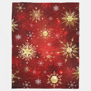 Weihnachten Goldene Schneeflocken im roten Hinterg Fleecedecke