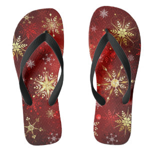 Weihnachten Goldene Schneeflocken im roten Hinterg Flip Flops