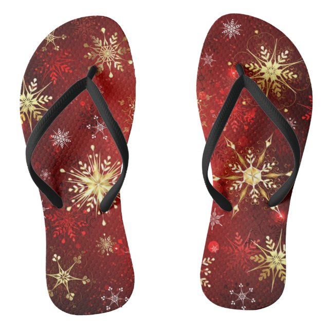 Weihnachten Goldene Schneeflocken im roten Hinterg Flip Flops (Fußbett)