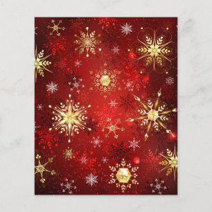 Weihnachten Goldene Schneeflocken im roten Hinterg Flyer