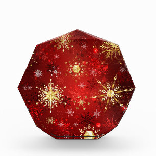 Weihnachten Goldene Schneeflocken im roten Hinterg Fotoblock