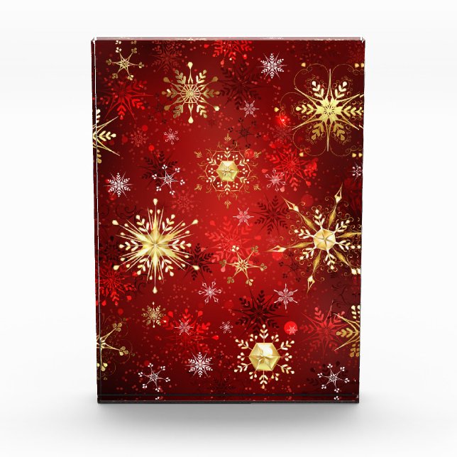 Weihnachten Goldene Schneeflocken im roten Hinterg Fotoblock (Vorderseite)
