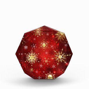 Weihnachten Goldene Schneeflocken im roten Hinterg Fotoblock