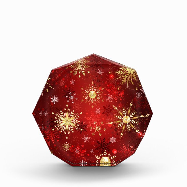 Weihnachten Goldene Schneeflocken im roten Hinterg Fotoblock (Vorderseite)