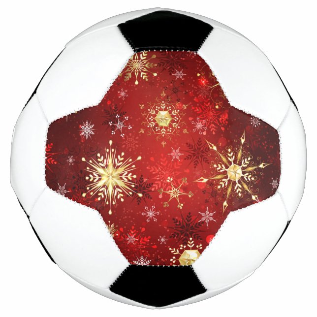 Weihnachten Goldene Schneeflocken im roten Hinterg Fußball (Vorderseite)