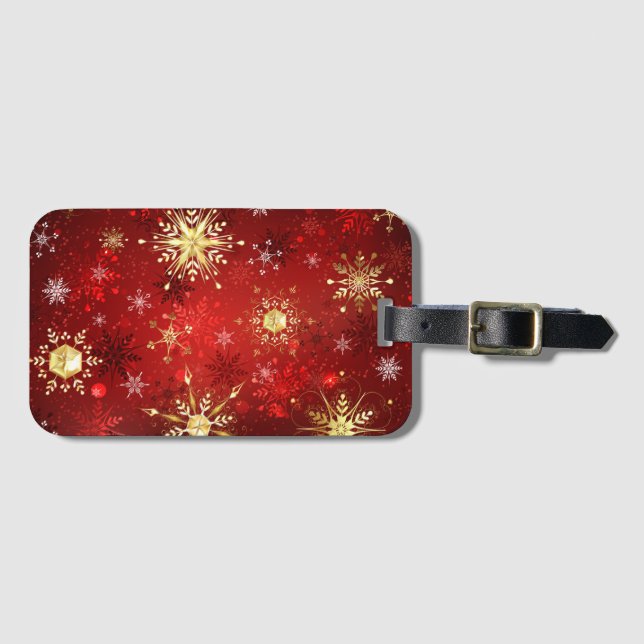 Weihnachten Goldene Schneeflocken im roten Hinterg Gepäckanhänger (Vorderseite (Horizontal))