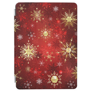 Weihnachten Goldene Schneeflocken im roten Hinterg iPad Air Hülle