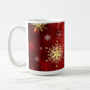 Weihnachten Goldene Schneeflocken im roten Hinterg Kaffeetasse
