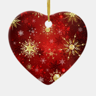 Weihnachten Goldene Schneeflocken im roten Hinterg Keramik Ornament