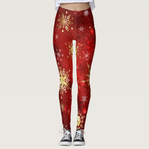 Weihnachten Goldene Schneeflocken im roten Hinterg Leggings