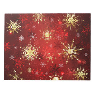 Weihnachten Goldene Schneeflocken im roten Hinterg Notizblock