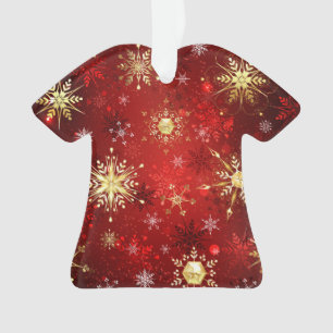 Weihnachten Goldene Schneeflocken im roten Hinterg Ornament