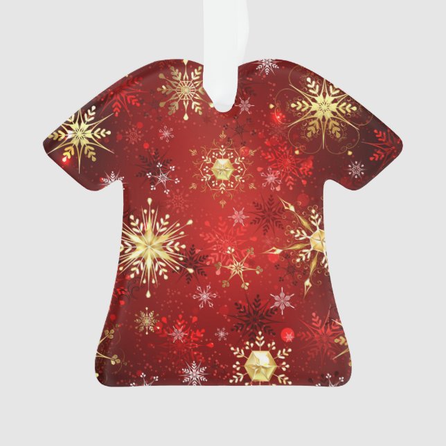 Weihnachten Goldene Schneeflocken im roten Hinterg Ornament (Vorderseite)