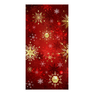 Weihnachten Goldene Schneeflocken im roten Hinterg Poster
