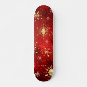 Weihnachten Goldene Schneeflocken im roten Hinterg Skateboard