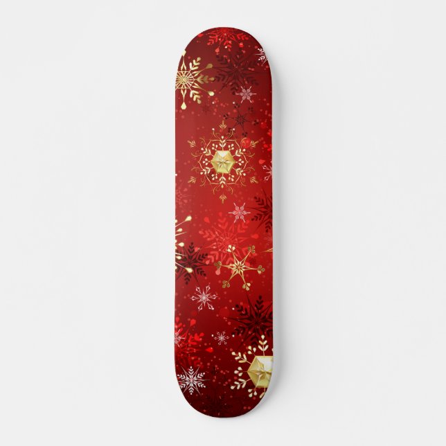 Weihnachten Goldene Schneeflocken im roten Hinterg Skateboard (Vorne)
